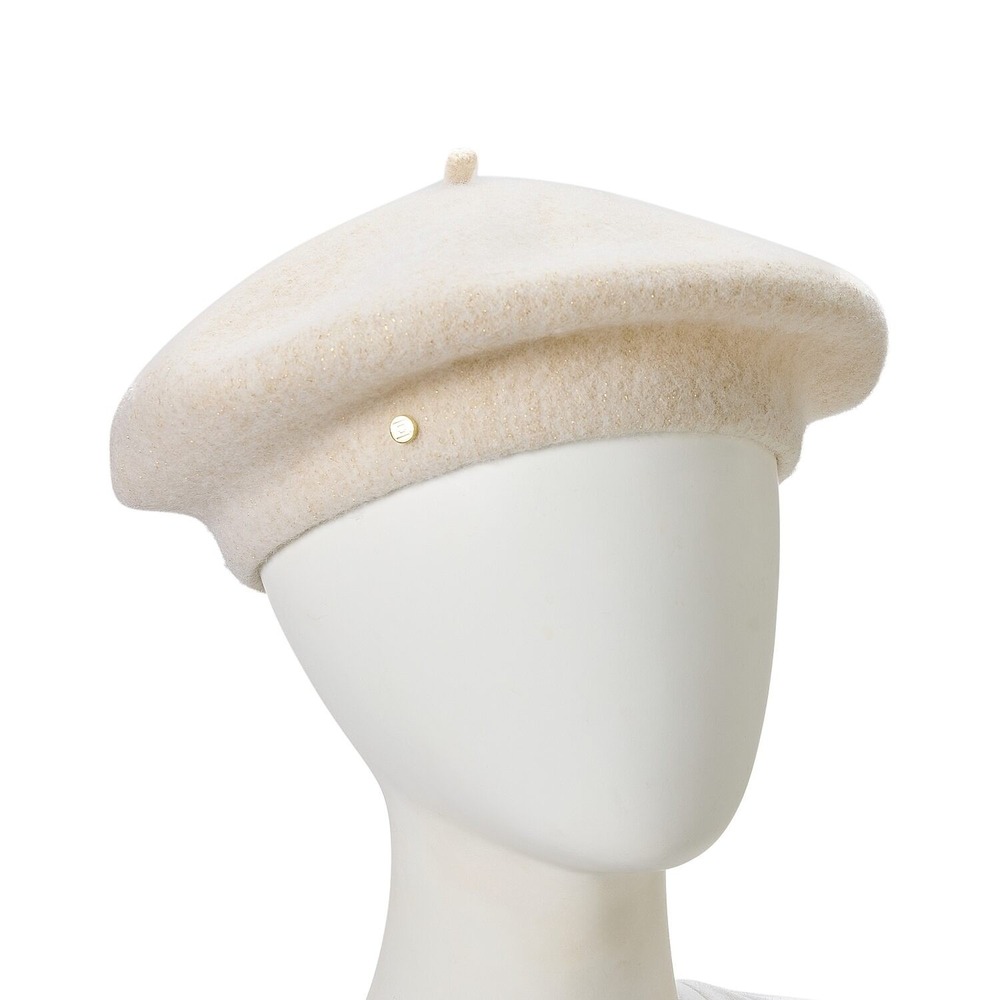 MSRP $30 Liz Claiborne Womens One Size Cream Gold Lurex Wool Beret